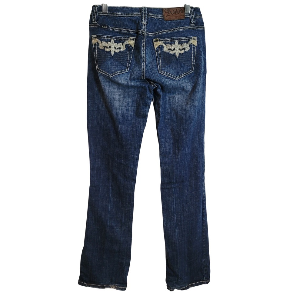 Adiktd Womens Low Rise Bootcut Jeans Dark Wash Embroidered Size 6/29 Y2K Boho